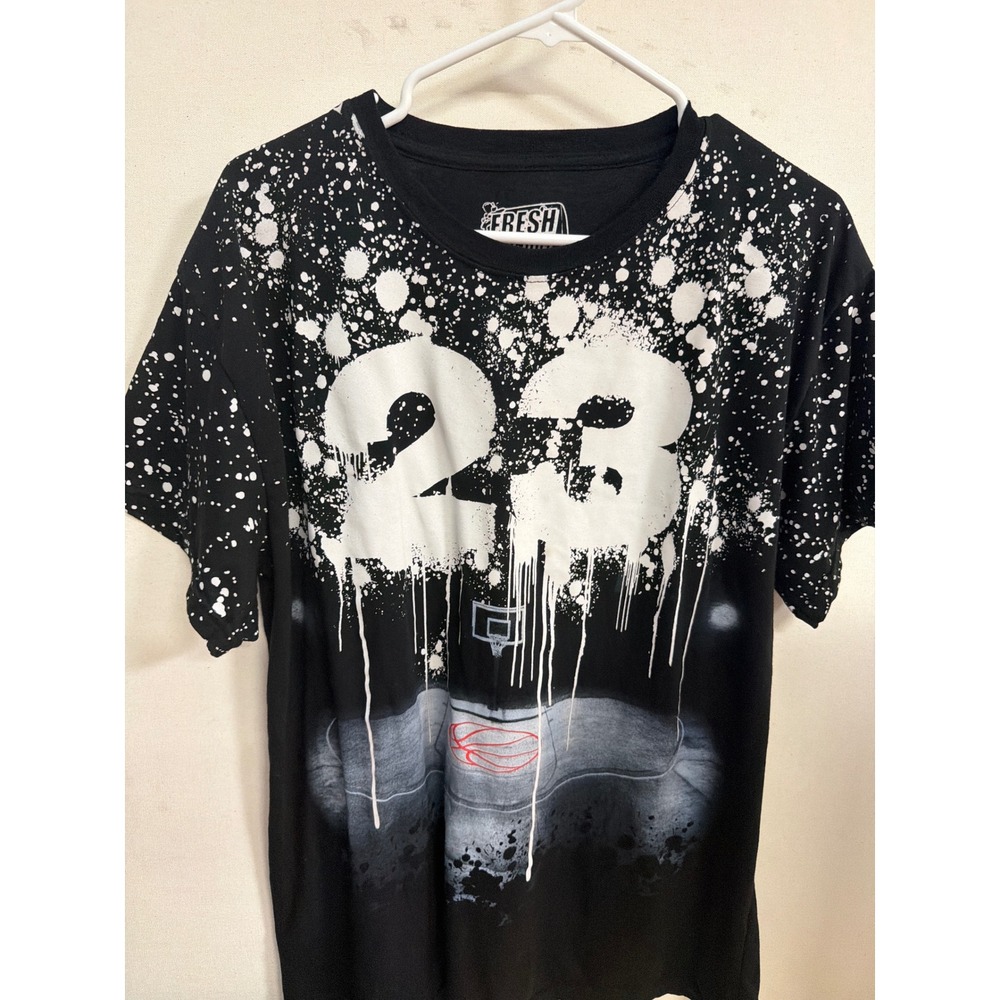 Fresh Laundry Mens 23 Basketball Graphic T-Shirt Black White Splatter XL